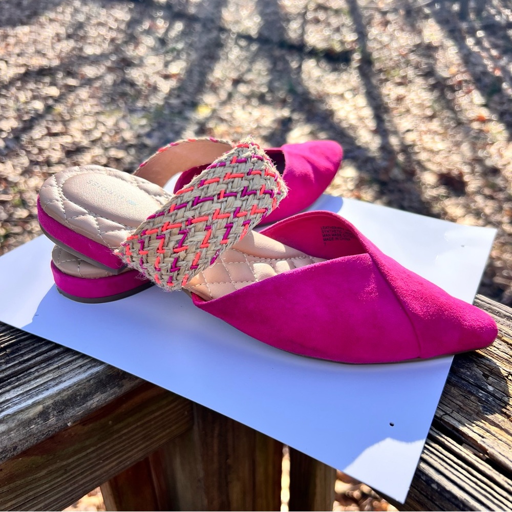 Birdies “The Swan” Pointed Toe Mule Suede Leather Strappy Flats 7